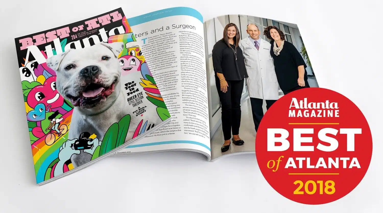 Dr. Deutsch and two previous breast reconstruction patients in the Best of Atlanta issue of Atlanta Magazine